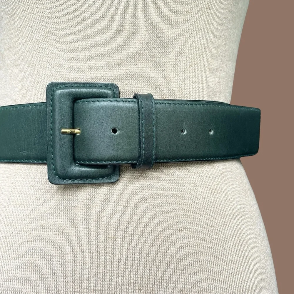 Forest Green Leather Belt Wide Waist Oversized Size S